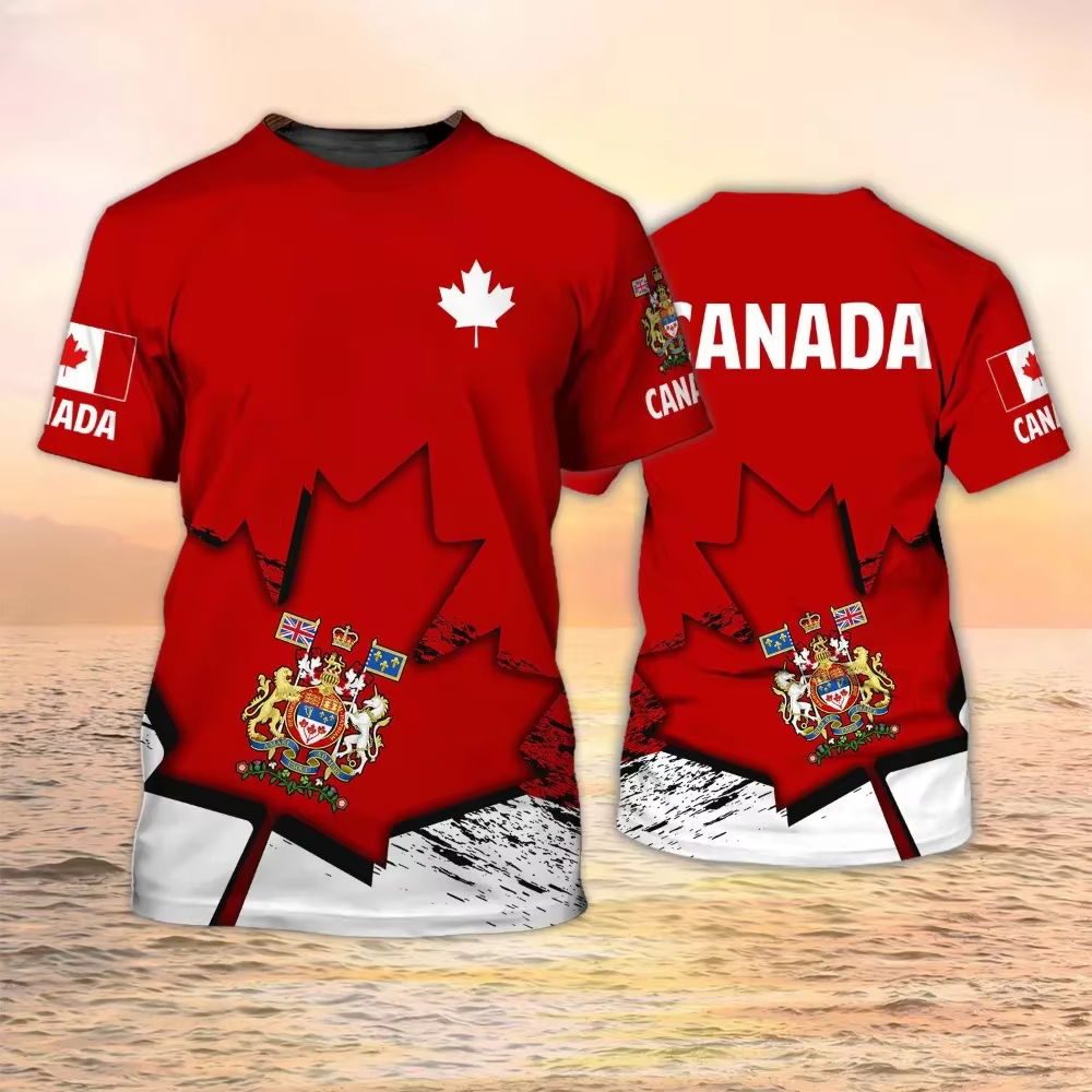 T-shirt imprimé drapeau du Canada feuille d'érable pour hommes et femmes