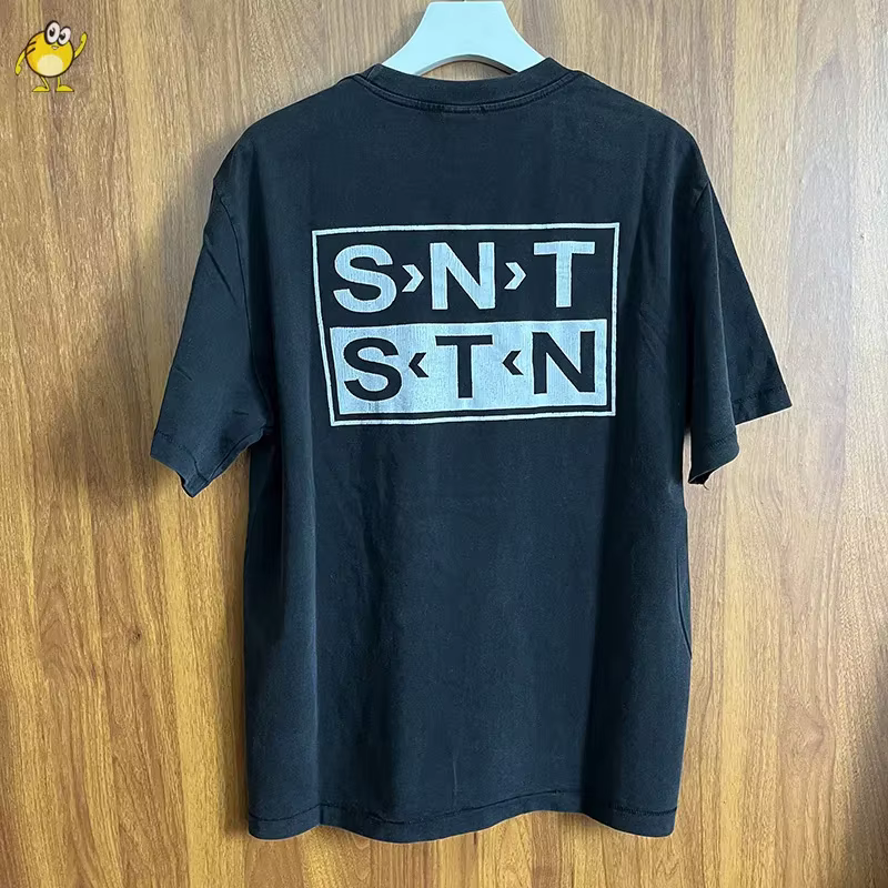 T-shirt Noir Délavé à Manches Courtes et Col Rond pour Homme et Femme