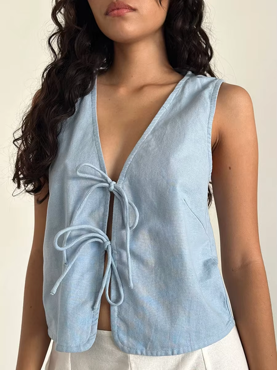 Haut court à bretelles pour femme, nœud papillon, rétro, précieux, glaçure courte, mode streetwear, Y2K, été