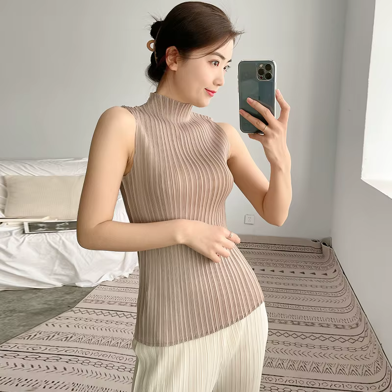 Miyake couleur unie japonais Simple cent T-shirt haut 2025 été nouveau tempérament trajet