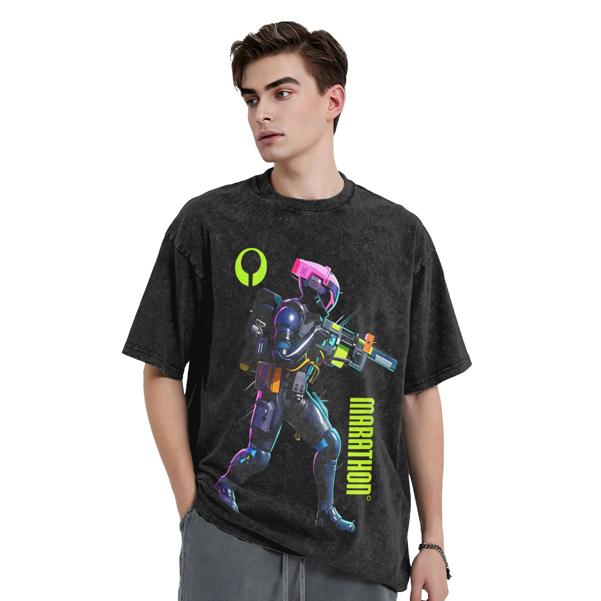 T-shirts Game Marathon Hip Hop en coton délavé Harajuku – Nouveauté Streetwear imprimé pour hommes et femmes
