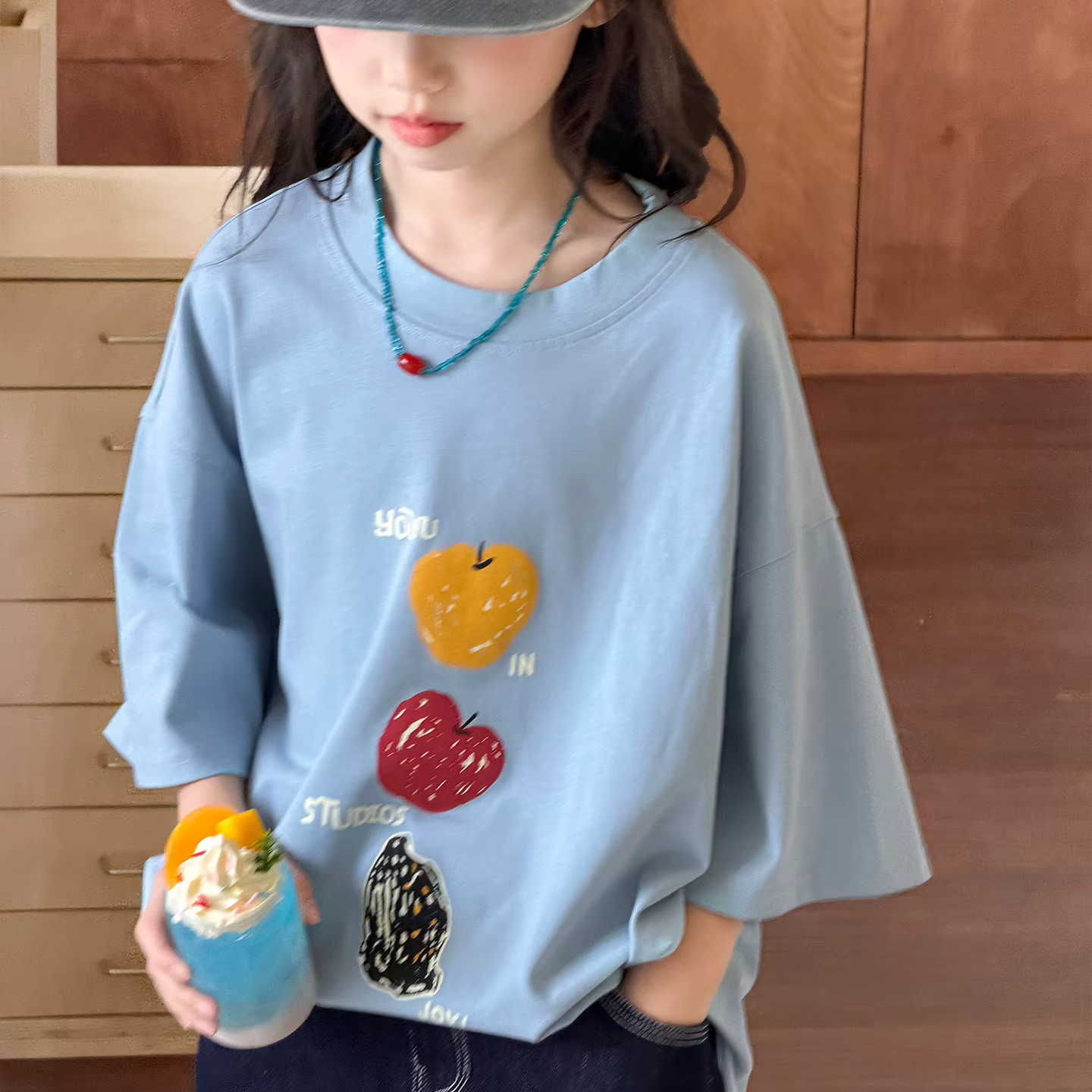 T-shirt à manches courtes pour filles du collège - Haut