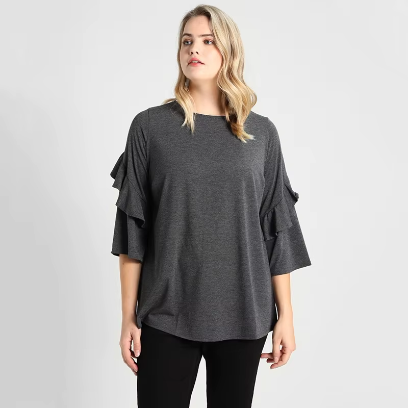 T-shirt en coton à manches trois quarts pour femmes