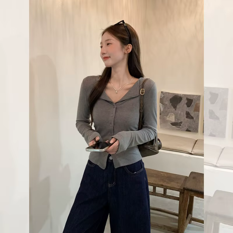 T-shirt à manches longues et col POLO pour femme