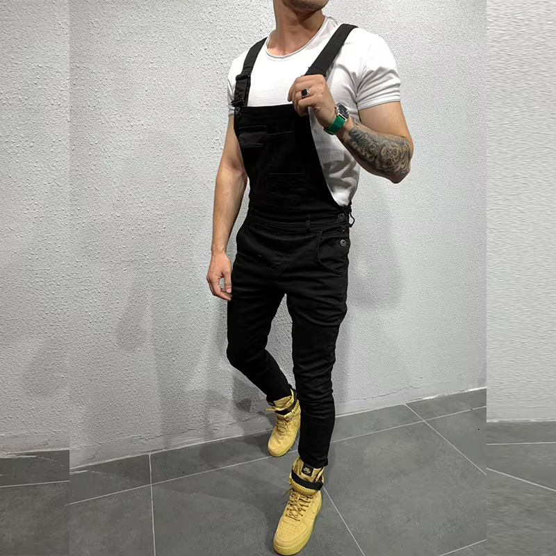Salopette en jean pour hommes, combinaison pantalon Slim, couleur unie, pleine longueur, nouvelle collection