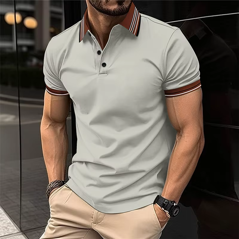 2025 Amazon transfrontalier nouveau POLO pour hommes couleur unie bouton décontracté mode à manches courtes T-shirt haut