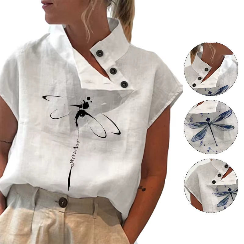 Chemise blanche en coton à manches courtes pour femmes