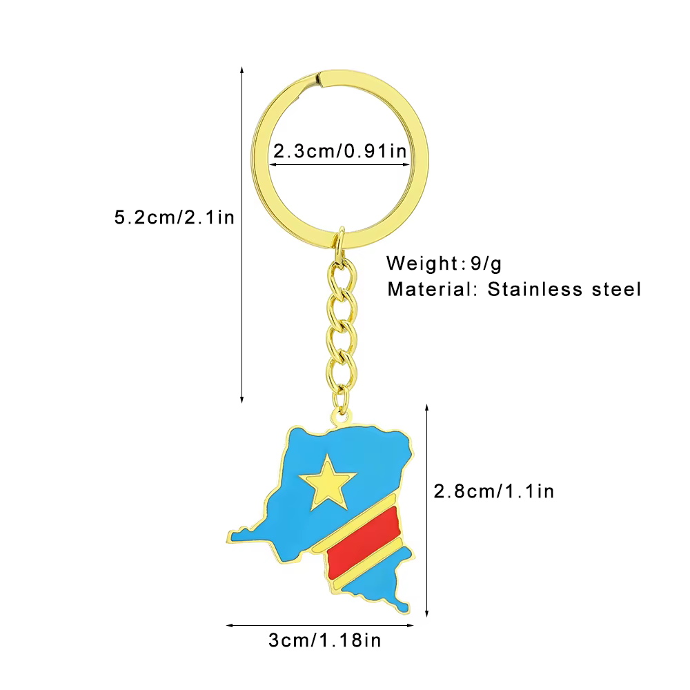 Porte-clés décoratif avec drapeau de la République démocratique du Congo, style ethnique pour hommes et femmes, accessoires polyvalents en acier titane