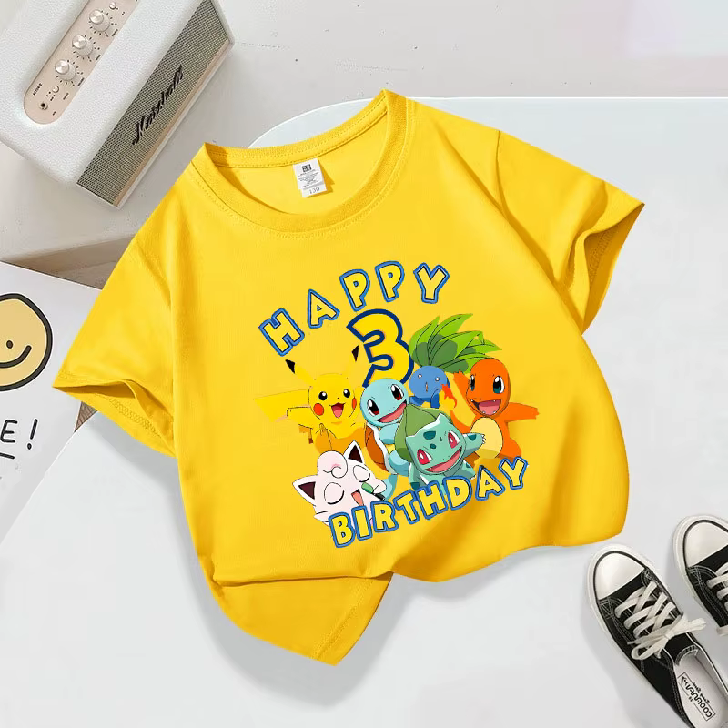 T-shirt Pokémon 2025 – Nouveau pull d'été en coton mignon avec numéro d'anniversaire