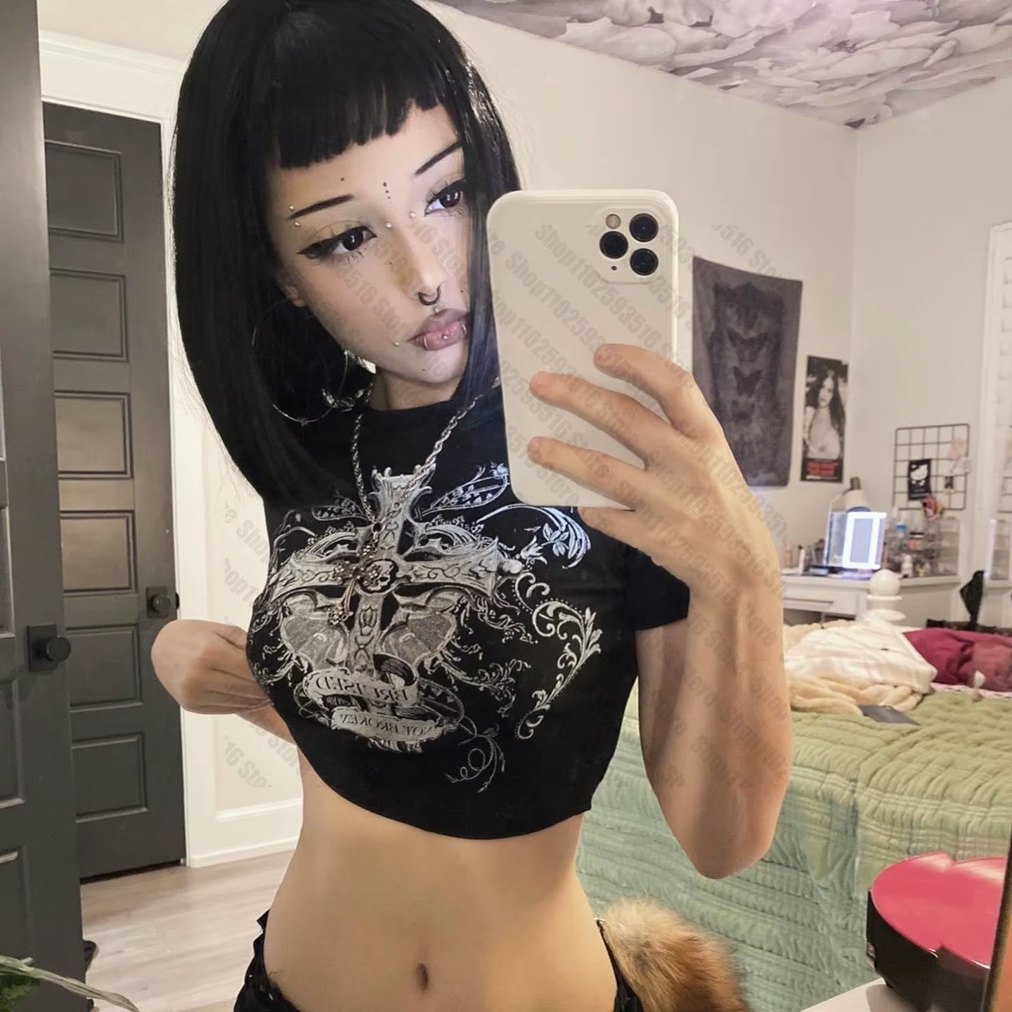 Kawaii graphique t-shirts Harajuku vêtements femme étoile fille Y2k Kitty t-shirt pour femmes 2000s hauts Emo