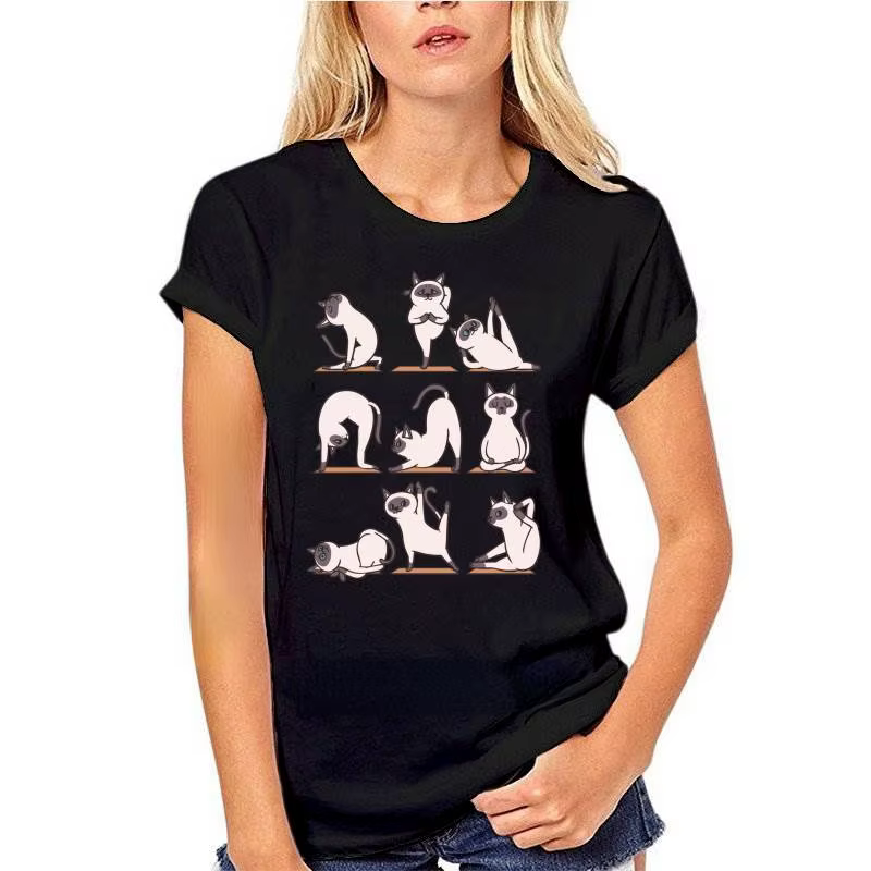T-shirt imprimé chat siamois pour femmes et hommes