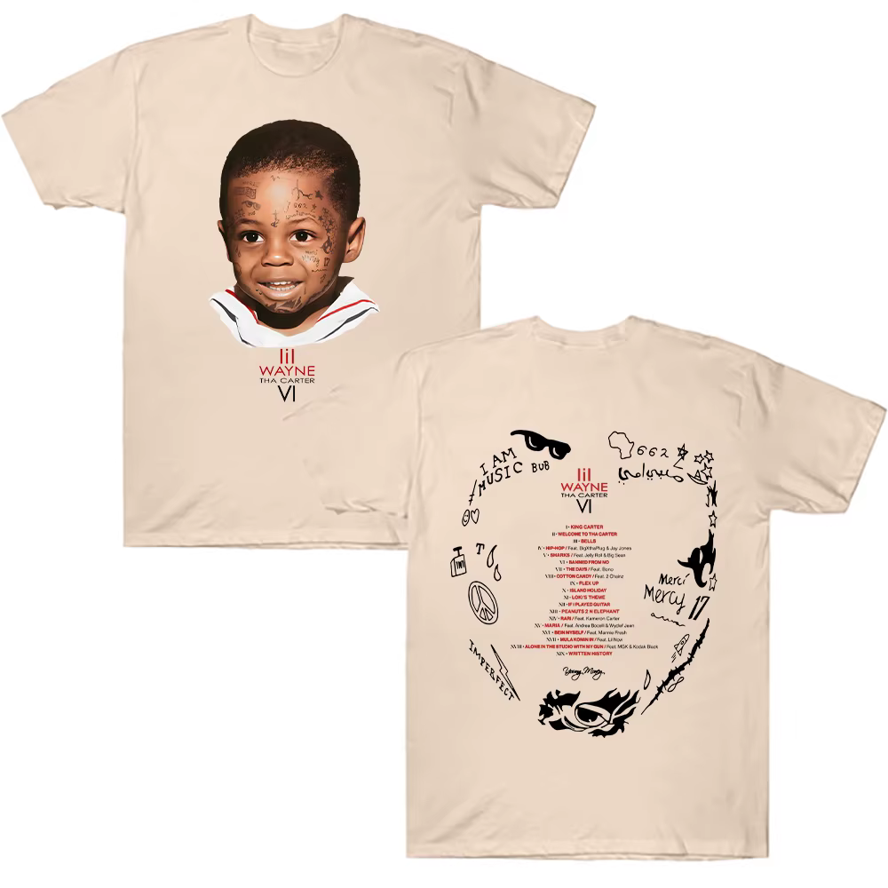 Rappeur Lil Wayne Tha Carter VI T-shirt graphique homme Hip Hop Vintage gothique