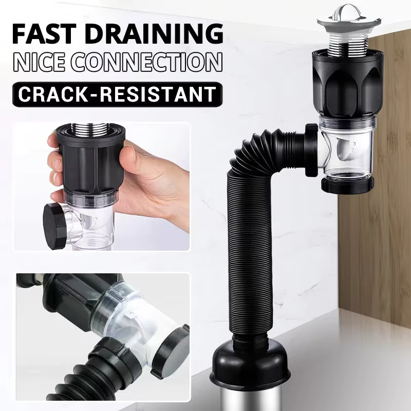 Ensemble de tuyaux de vidange Anti-odeur rabattables, filtre désodorisant rétractable pour évier de cuisine, bec de descente Flexible, salle de bains, Anti-colmatage