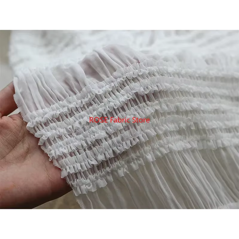 Tissu en dentelle mousseline plissée douce, tissu en dentelle à volants rayés pour robe de mariée, robe Cupcake, robe de soirée, haut en dentelle