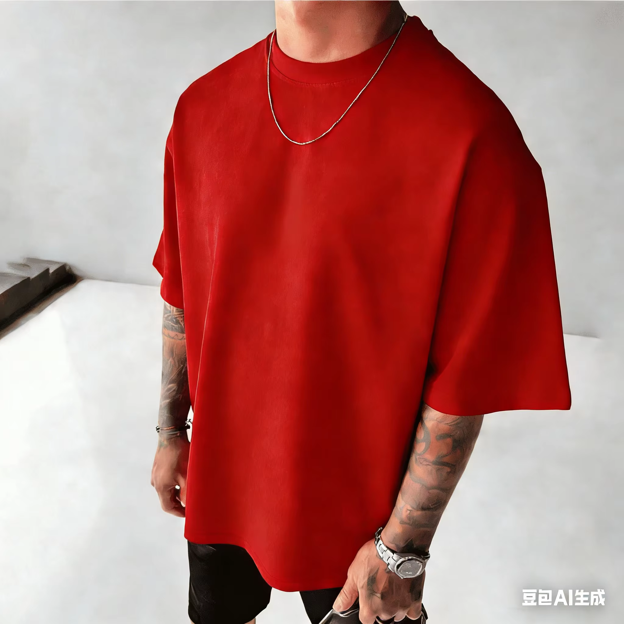 T-shirt en coton respirant uni pour homme, collection Printemps-Été 2026, style américain, coupe ample et tendance, idéal pour le sport et les trajets quotidiens