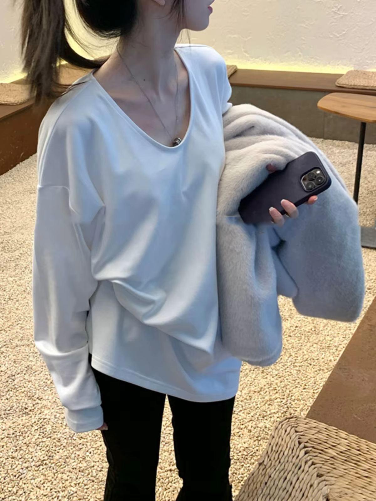 T-shirt à manches longues en velours pour femme