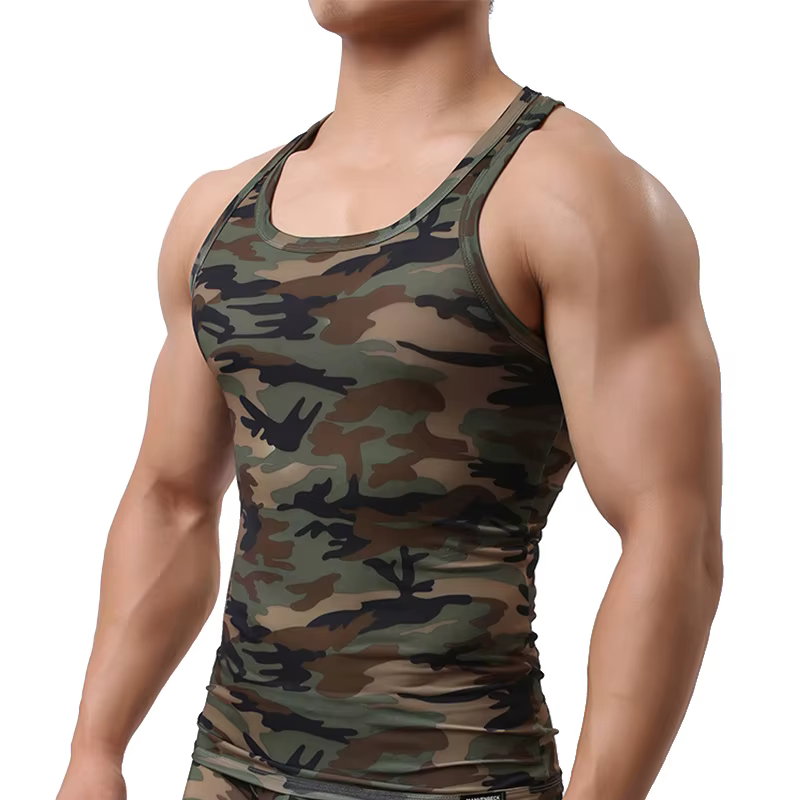 Débardeur Camouflage Homme Été Sans Manches Y-Back Gilet Musculation Gym Entraînement Sous-vêtement Séchage Rapide Fitness Sportswear