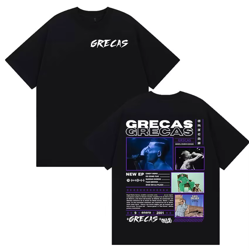 Rappeur Grecas Tour 2025 Album Merch T-shirts Hommes Vêtements Mode Surdimensionné T-shirt Décontracté Offre Spéciale