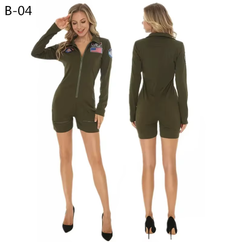 Costume de pilote pour femmes, uniforme de l'armée de l'air du film Top Gun des années 80, Costume de Cosplay pour adultes, robe fantaisie de carnaval de pâques
