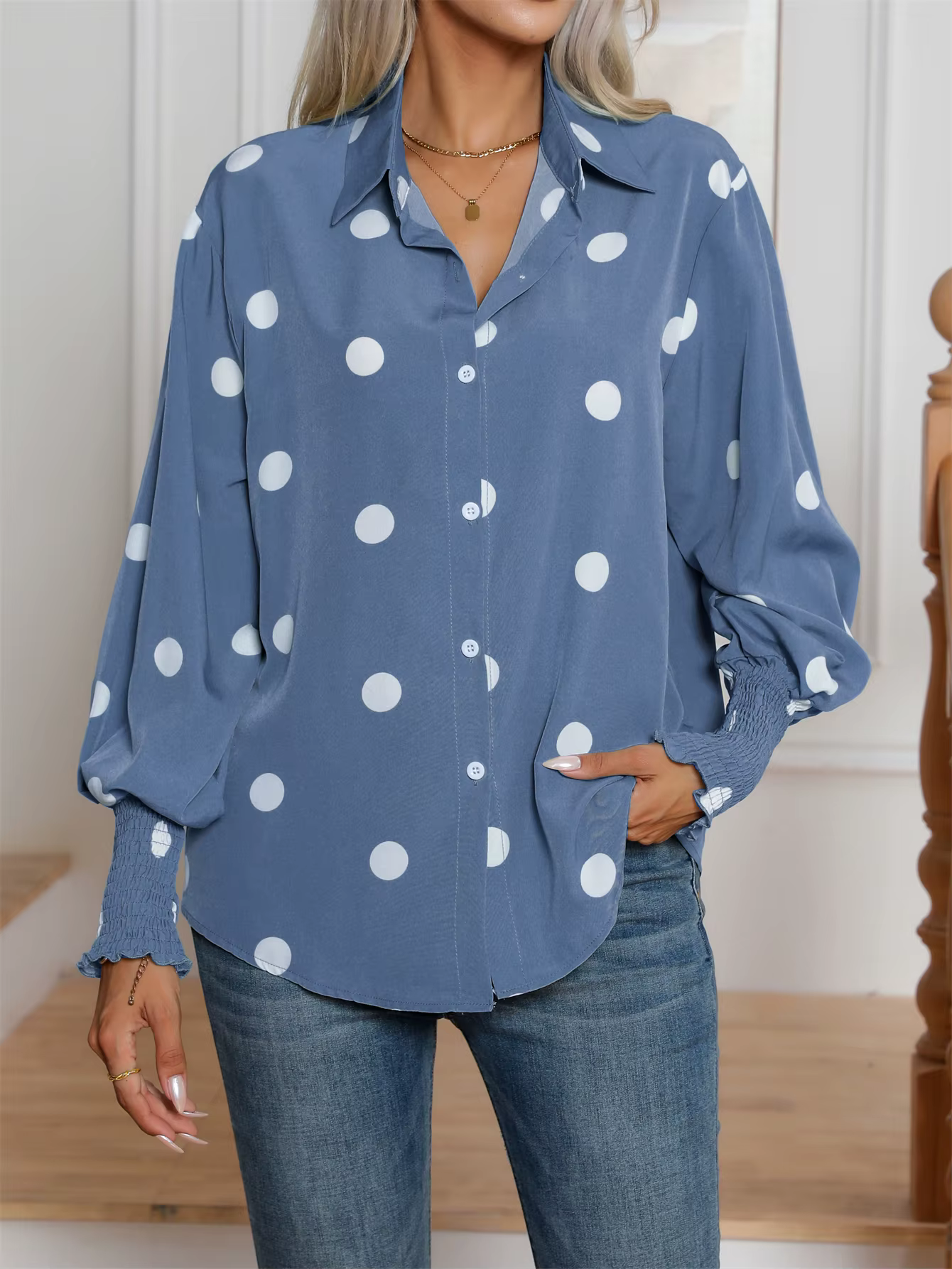 Chemise décontractée à manches lanterne pour femmes