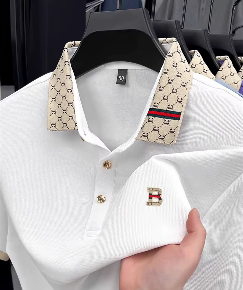 Marque de luxe B lettre en relief polo à manches courtes hommes été léger respirant nouvelle mode couleur bloquée revers T-shirt