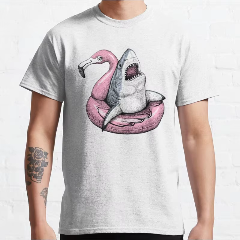 Mignon requin de piscine-Ahhh temps de détendre drôle océan animal à manches courtes col rond T-shirt pour hommes grande taille hauts pour adultes S-6xl