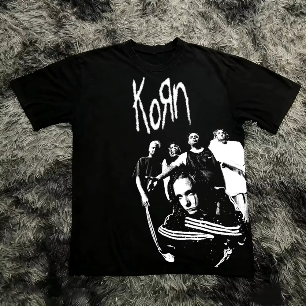 Korn Follow The Leader T-shirt en coton imprimé double face Metal Band Tee pour hommes et femmes