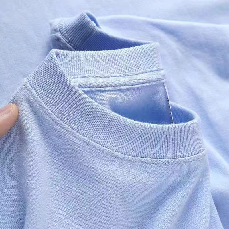 Cyan 400g coton lourd à manches courtes T-shirt été petit décolleté ample épais imperméable hommes et femmes t-shirts