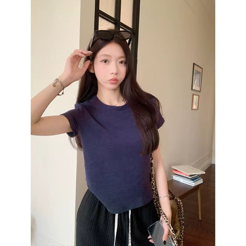T-shirt ajusté à col rond pour femme