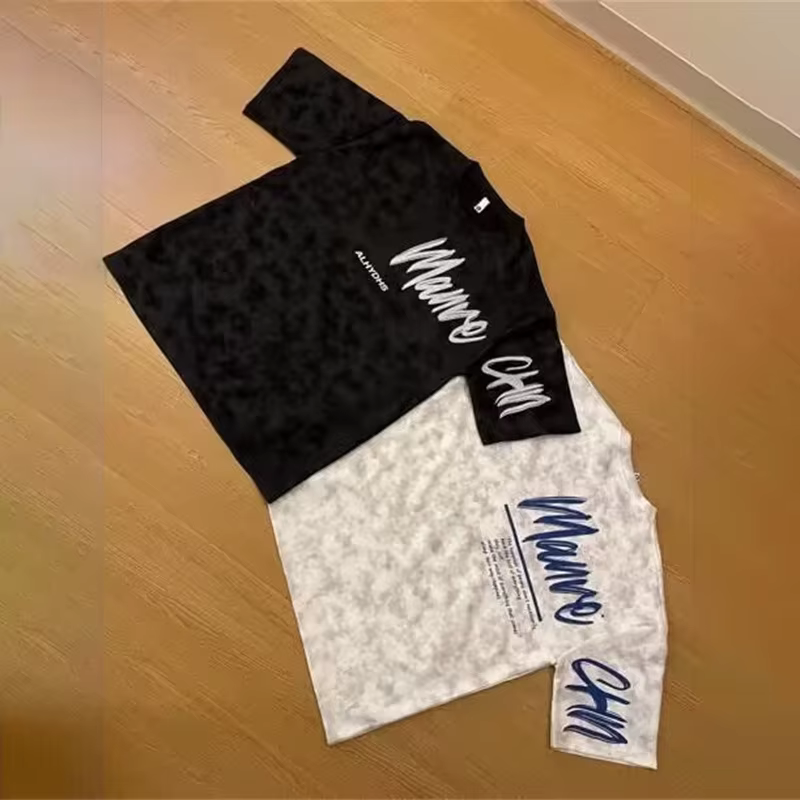 T-shirts Oversize Homme Tie-Dye Imprimé Lettres Vintage Décontractés Style Rétro Streetwear Y2K Mode Été 2026