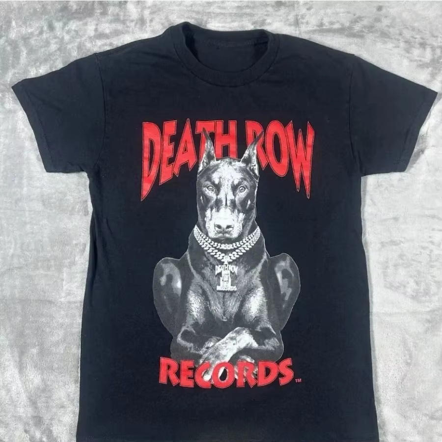 Death Row Records T-shirt graphique pour hommes en coton Hip Hop Streetwear à manches courtes