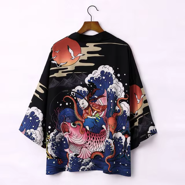 Kimono japonais à manches cinq points pour hommes et femmes