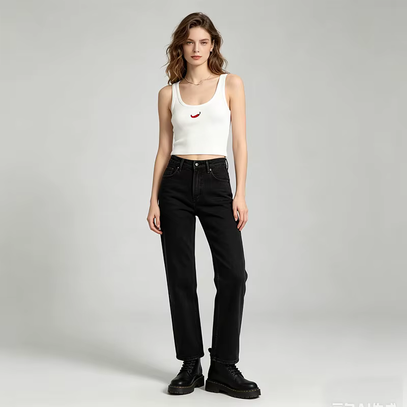 Débardeur sans manches pour femme - Gilet côtelé à col rond avec broderie Chili
