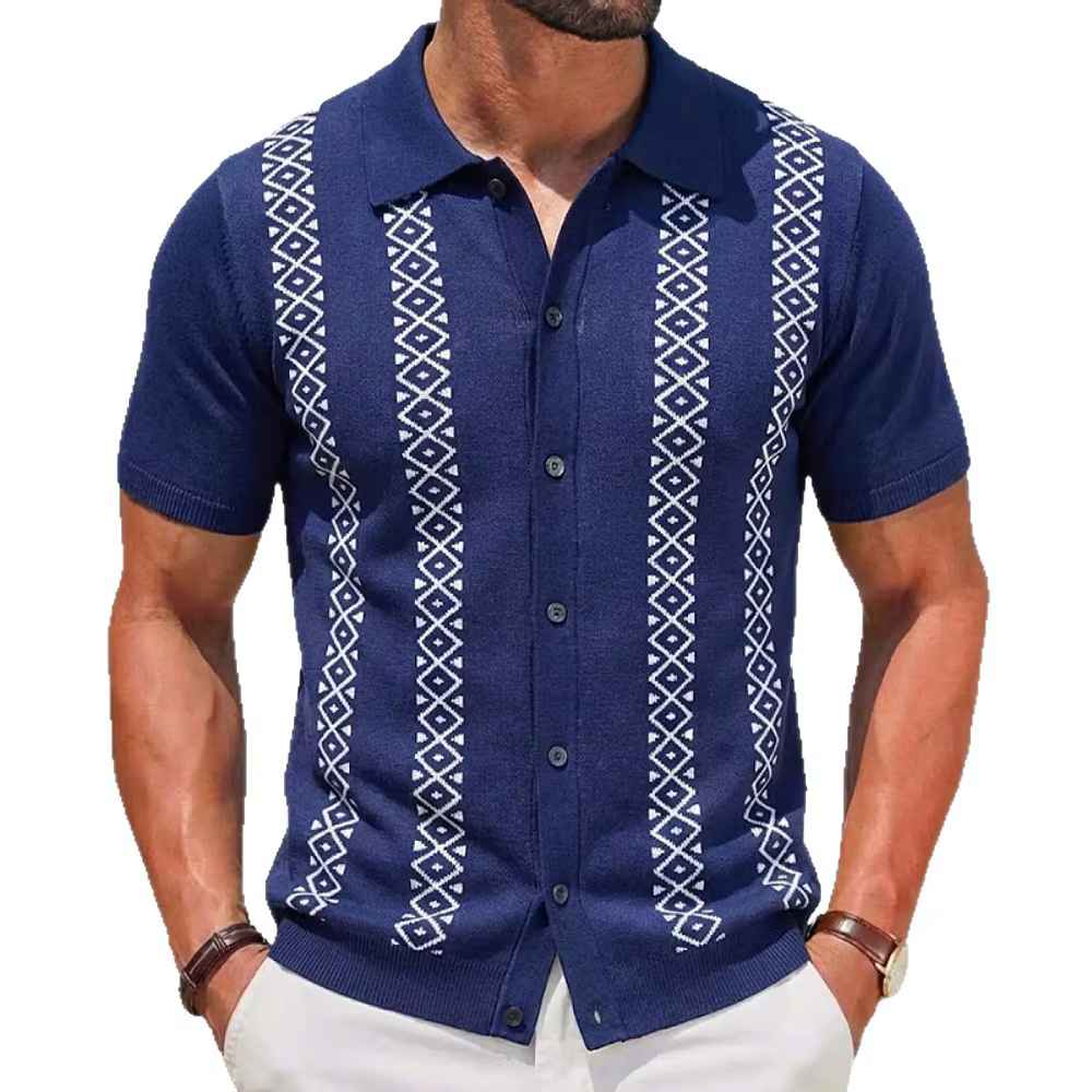 Chemise tricotée jacquard rayée d'été pour hommes européens et américains