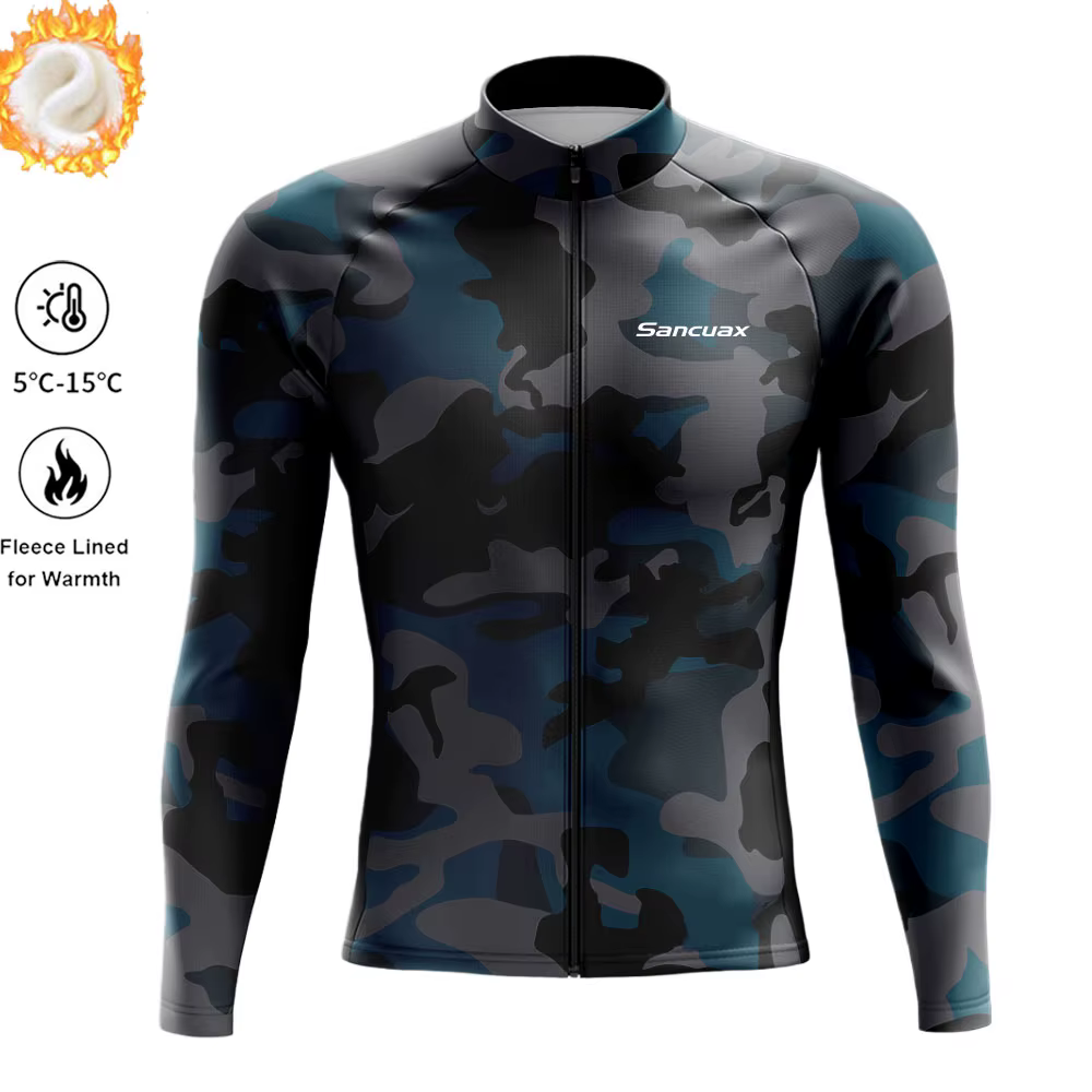 Hommes hiver thermique polaire manches longues vélo de route vêtements tenue de ville vtt Ropa Ciclismo Camouflage chaud
