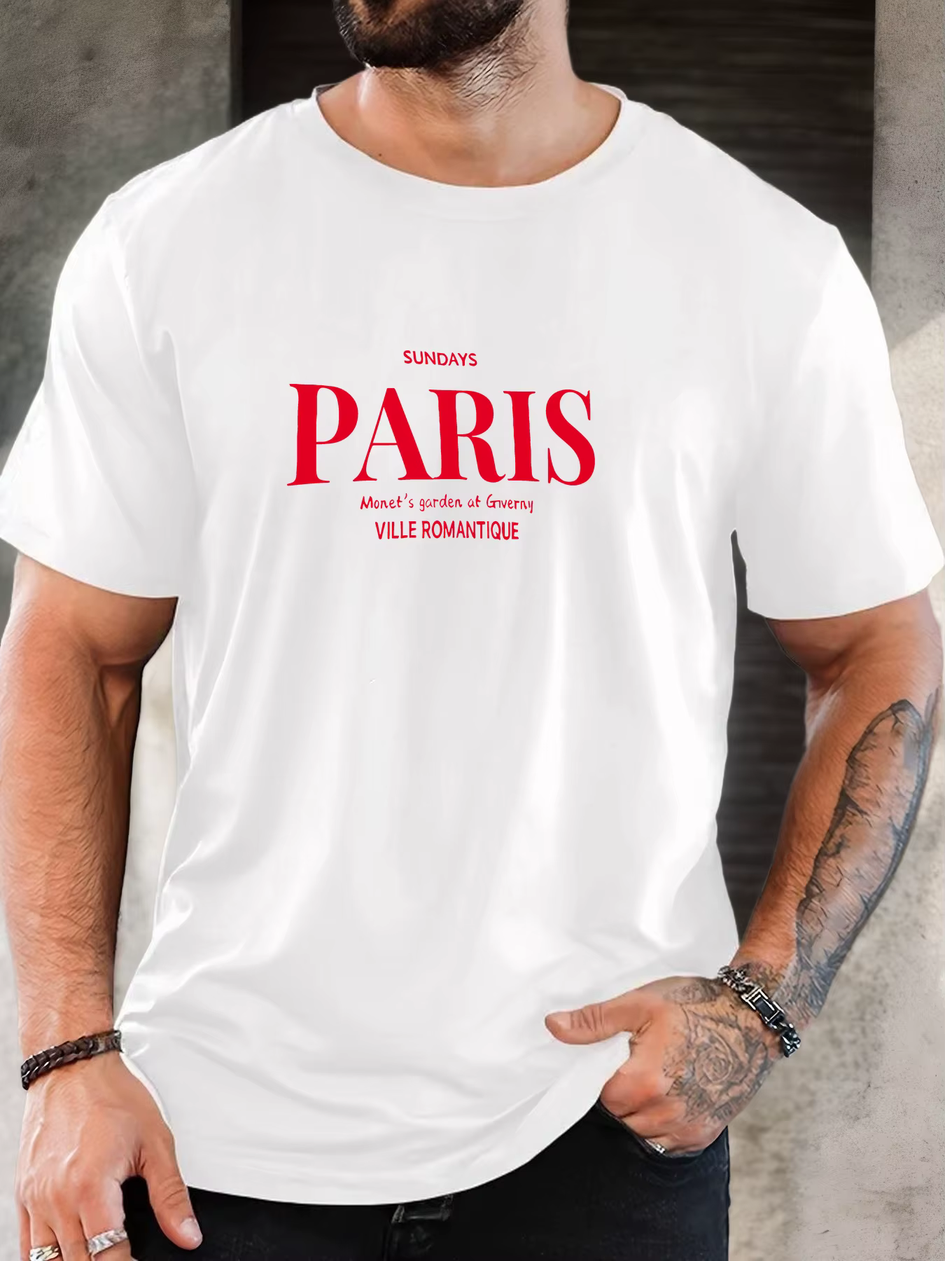 T-shirt imprimé 100 % coton pour hommes paris art pattern été décontracté surdimensionné col rond à manches courtes