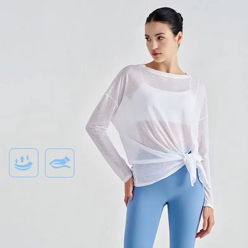T-shirt de sport pour femmes, respirant, sexy, beauté du dos, vêtements de fitness, séchage rapide, entraînement de course, haut de yoga à manches longues, été 👚