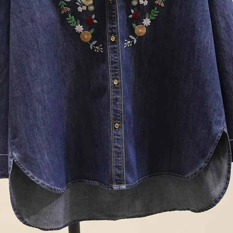 Chemisier en Denim pour femmes, polyvalent, de haute qualité, hauts brodés, décontractés et élégants, chemise de Cowboy, printemps-automne, 2025