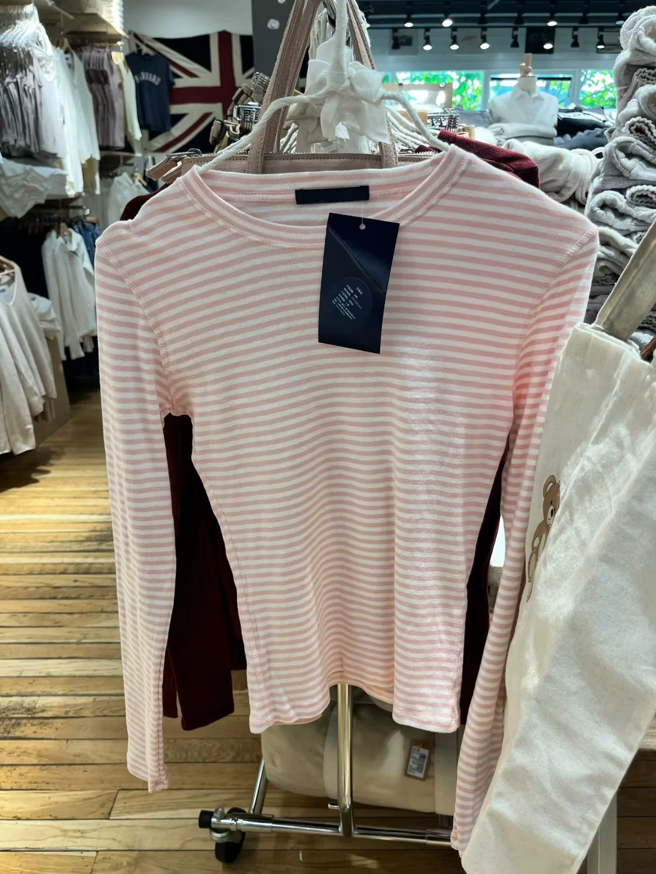 T-shirt à manches longues rayé rose pour femmes