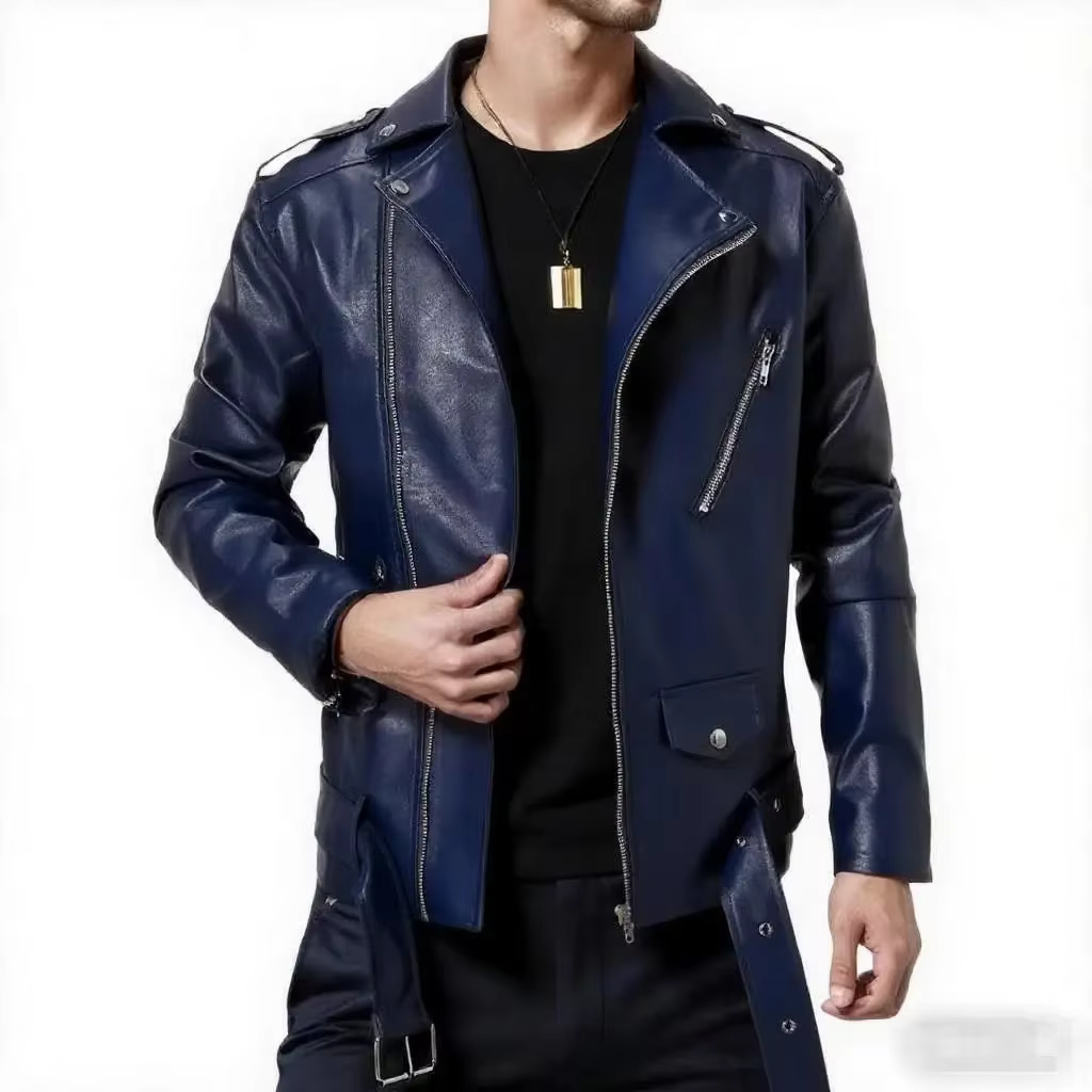 Veste de motard en cuir PU pour hommes