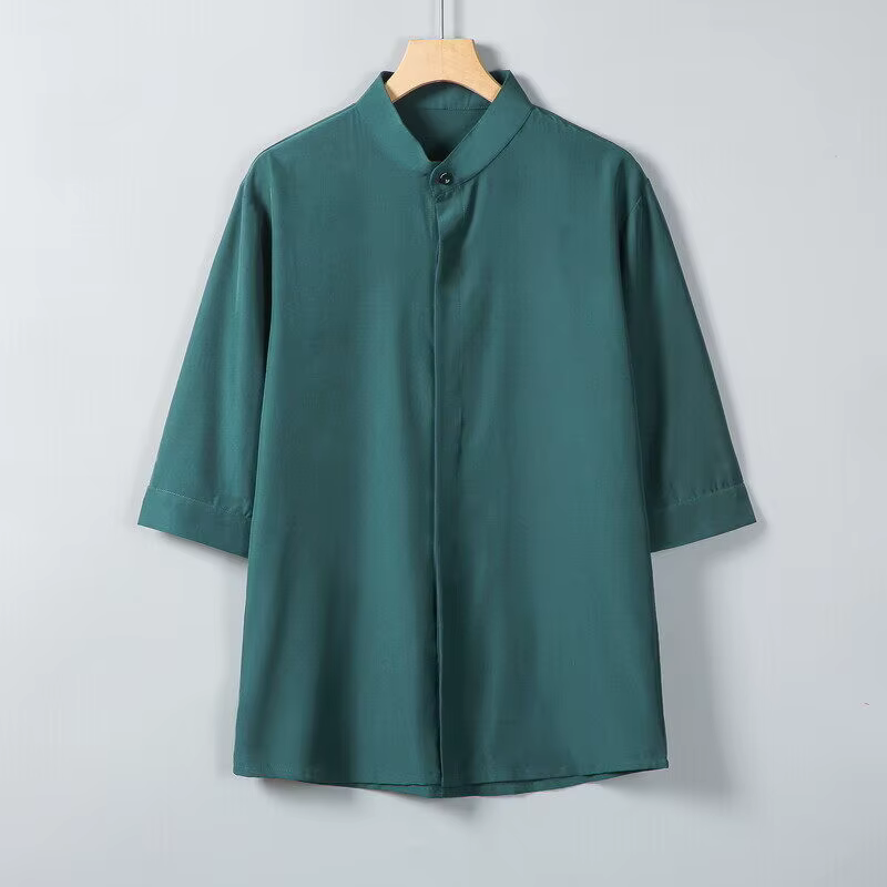 Chemise d'été à manches courtes et col Mandarin pour hommes