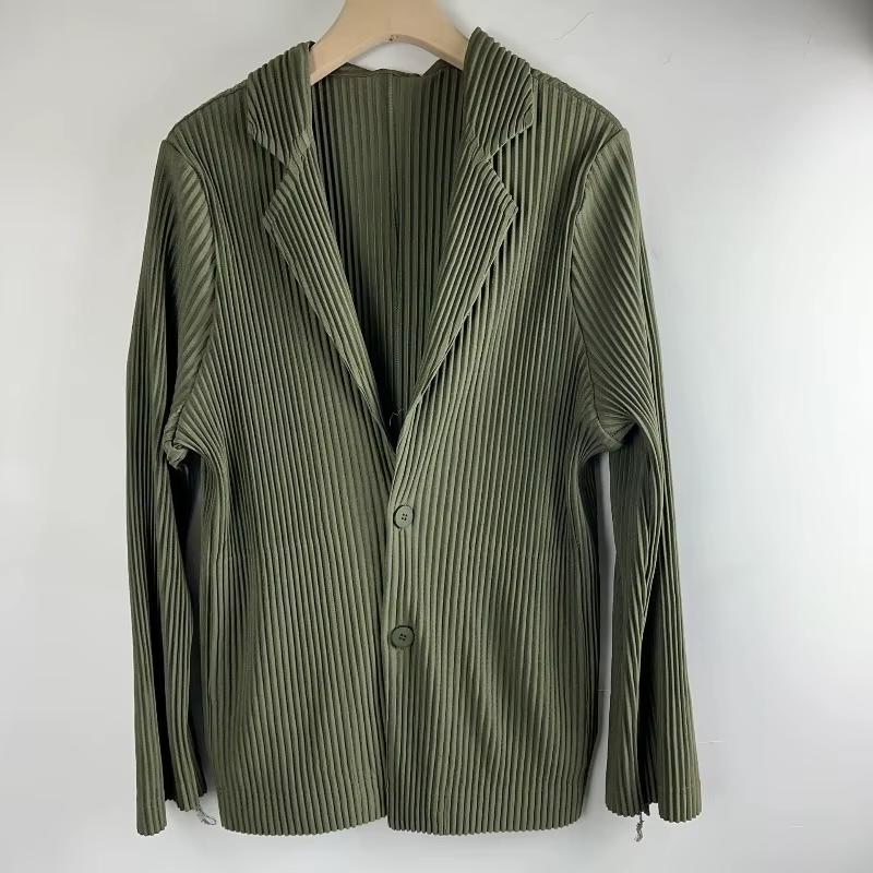 Veste plissée Miyake pour homme, nouvelle collection printemps 2026, manteau à manches longues, col rabattu, coupe ample décontractée, style japonais, haut oversize