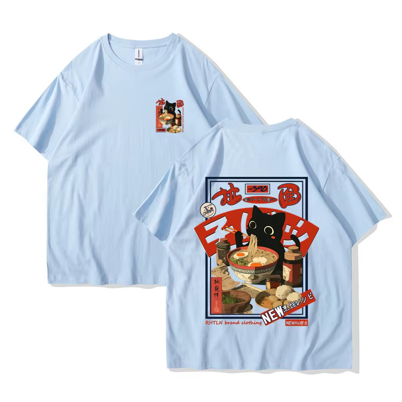 T-shirt hip-hop homme street wear Harajuku japonais Lamian Noodles chat