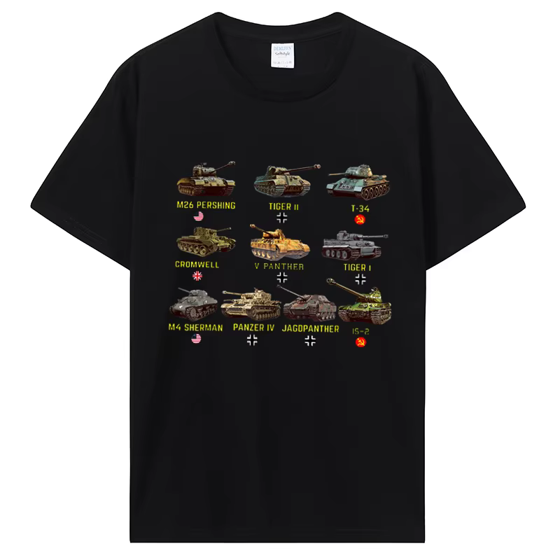Nouveaux réservoirs M4 Sherman Panzer IV Tiger II T-34 T-Shirt hommes décontracté coton