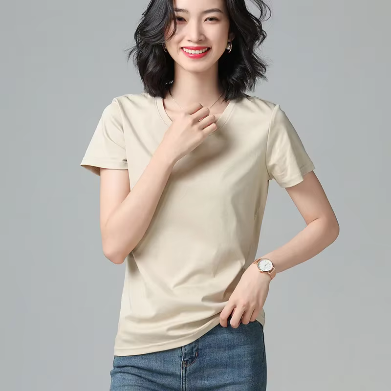 T-shirt Femme en Pur Coton à Manches Courtes