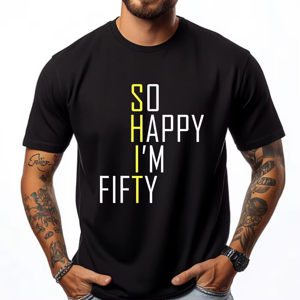T-shirt graphique blanc So Happy I'm Fifty