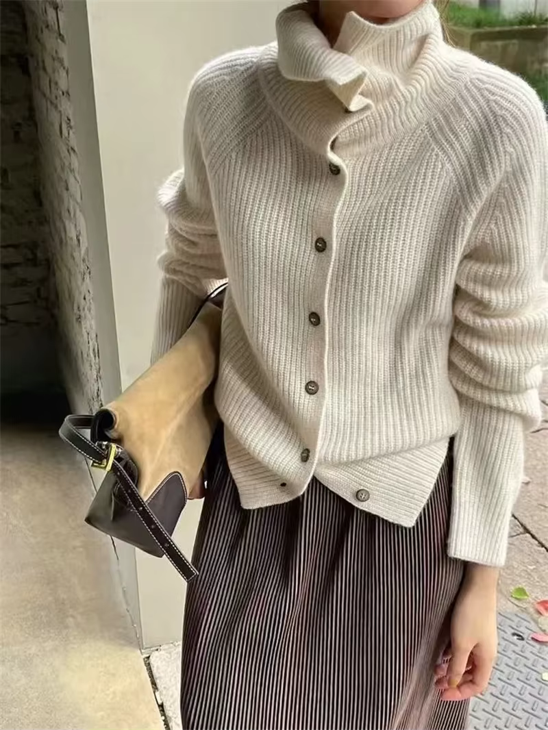 Chemise tricotée à col roulé pour Femme, Pull ample à manches longues, Cardigan de tempérament, manteau à revers, Pull à bascule, hiver