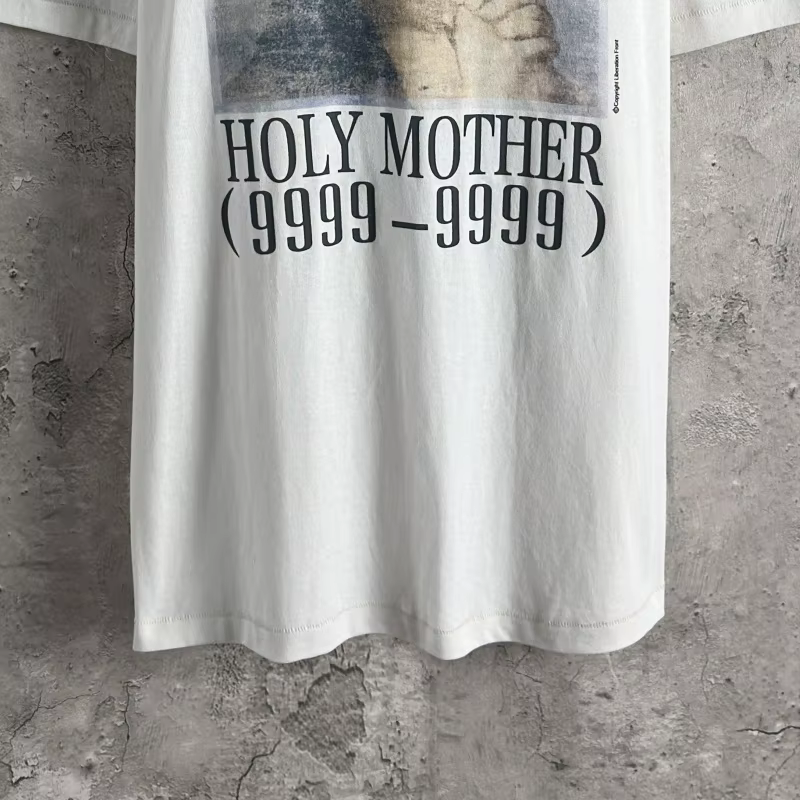 T-shirt Saint Print pour Hommes et Femmes, Motif Lettres Avant et Arrière, Coupe Oversize, Style Vintage Hip Hop Streetwear, Manches Courtes
