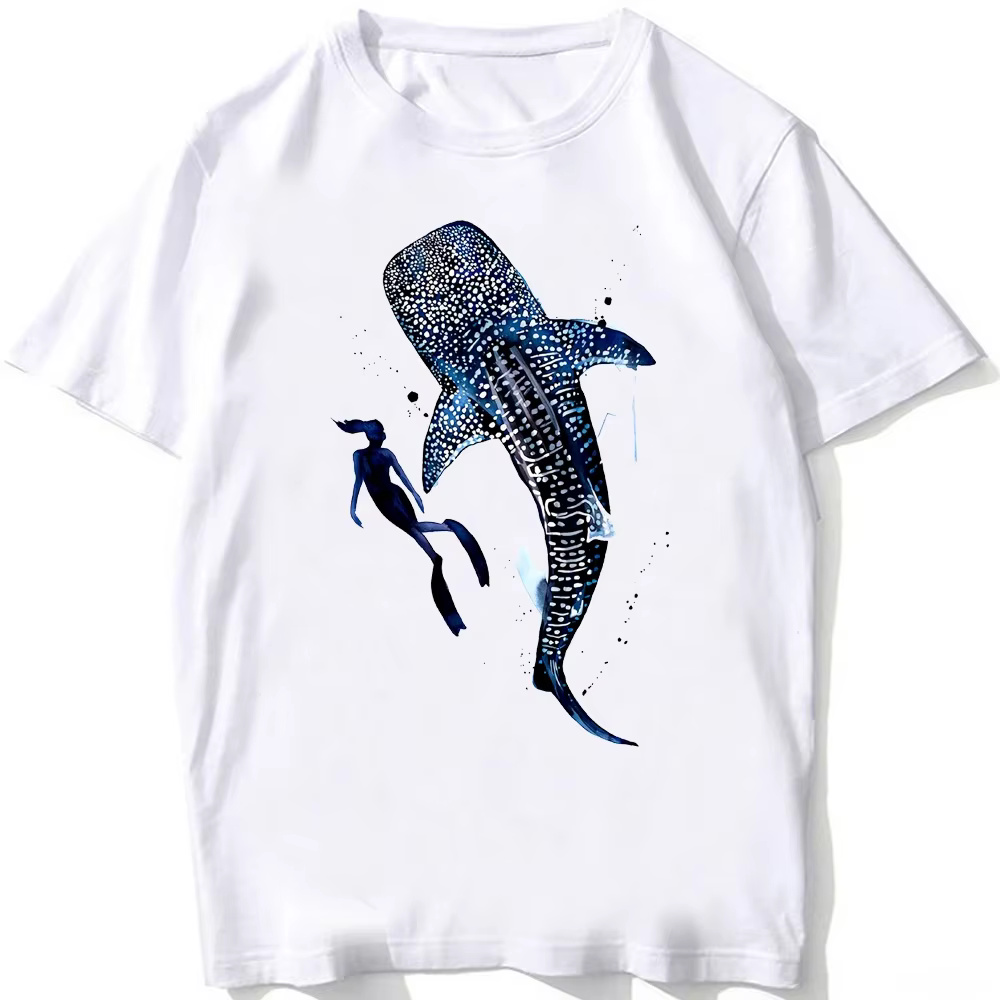 Super mignon tortue de mer baleine requin aquarelle T-Shirt unisexe hommes t-shirts été plage plongée blanc