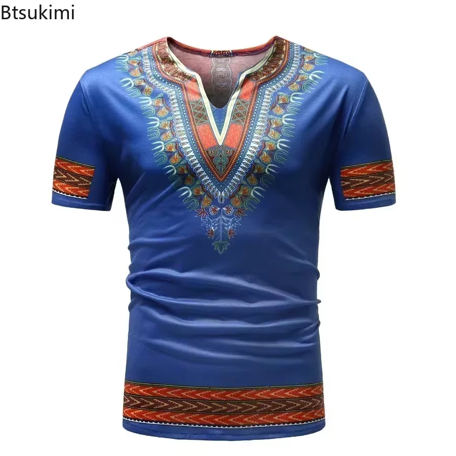2026 T-Shirts pour hommes imprimé africain à manches courtes décontracté chemises minces